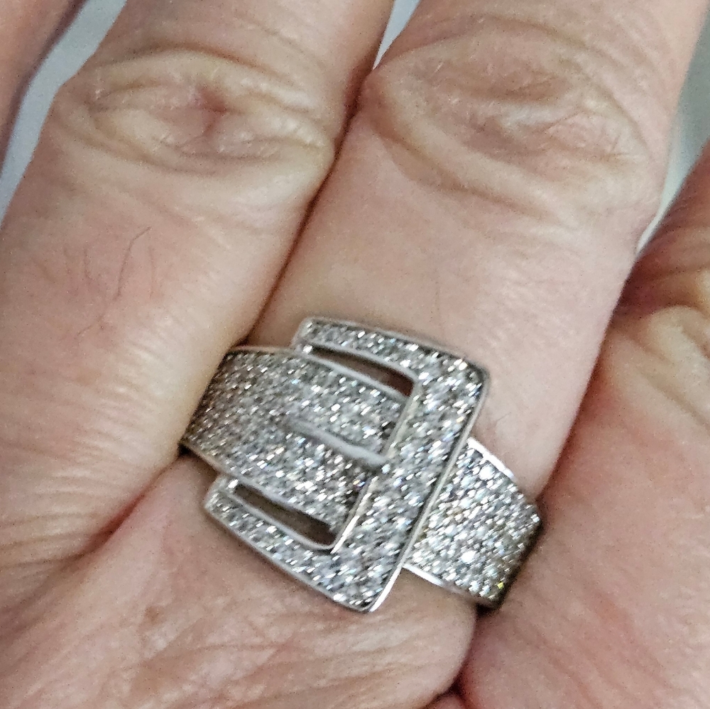 BELLA LUCE BUCKLE RING RHODIUM OVER STERLING SILVER SIZE 9 - Picture 2 of 6